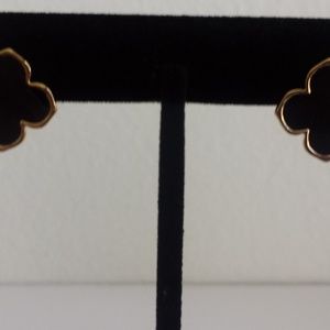 Gold plated Stud Earrings,Black enamel clover